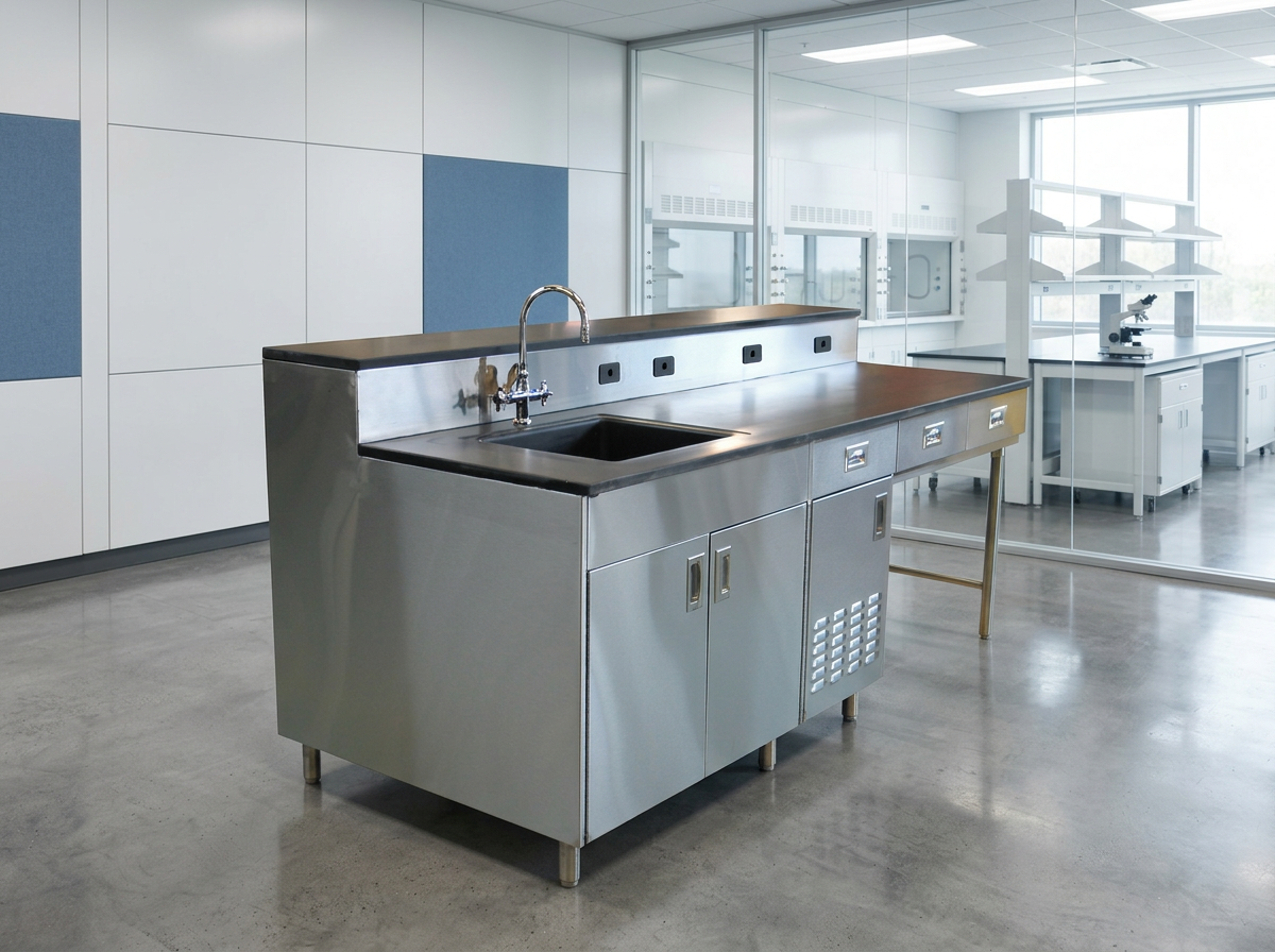 Table sur mesure en acier inoxydable dans un laboratoire